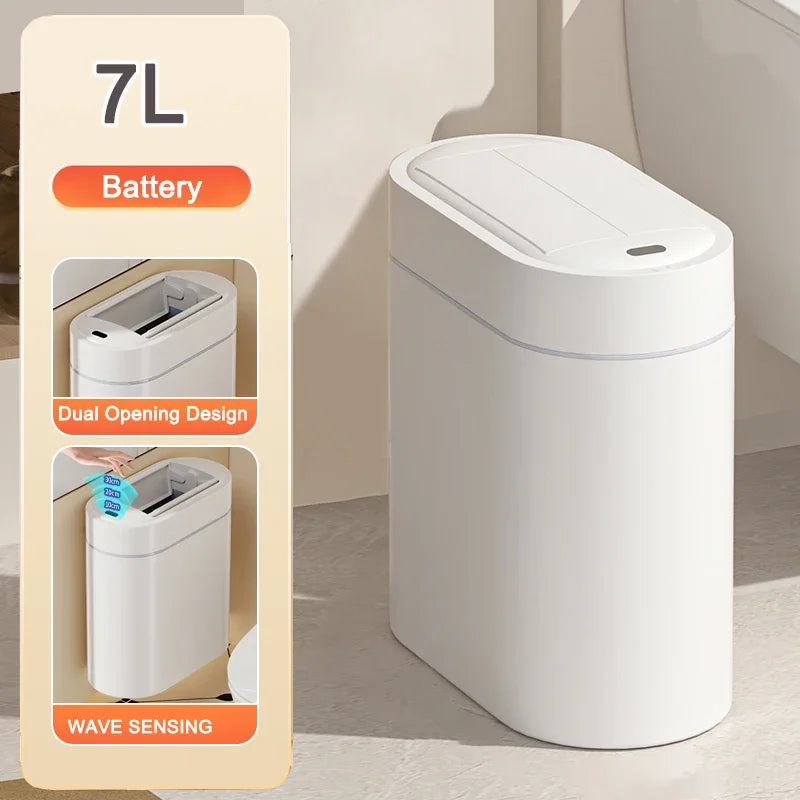 Cubo de basura inteligente con sensor y tapa, 7/9 litros, para montaje en pared, automático, con ranura estrecha, para inodoro, cocina o inducción.