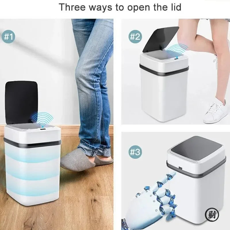 Cubo de basura automático inteligente de 13/15 litros para cocina y baño con tapa y sensor inteligente.
