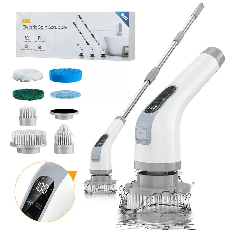 Cepillo de limpieza eléctrico inalámbrico 7 en 1 para baño, ventanas, limpiador giratorio eléctrico, cocina, inodoro, automóvil, hogar, rotación y limpieza.