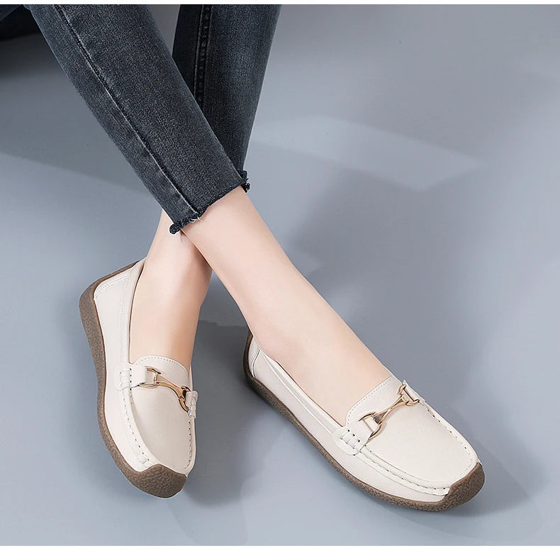 Zapatos planos de mujer 2024, mocasines de cuero, zapatillas deportivas, zapatos casuales, mocasines sin cordones, zapatos náuticos para mujer, talla grande 44.