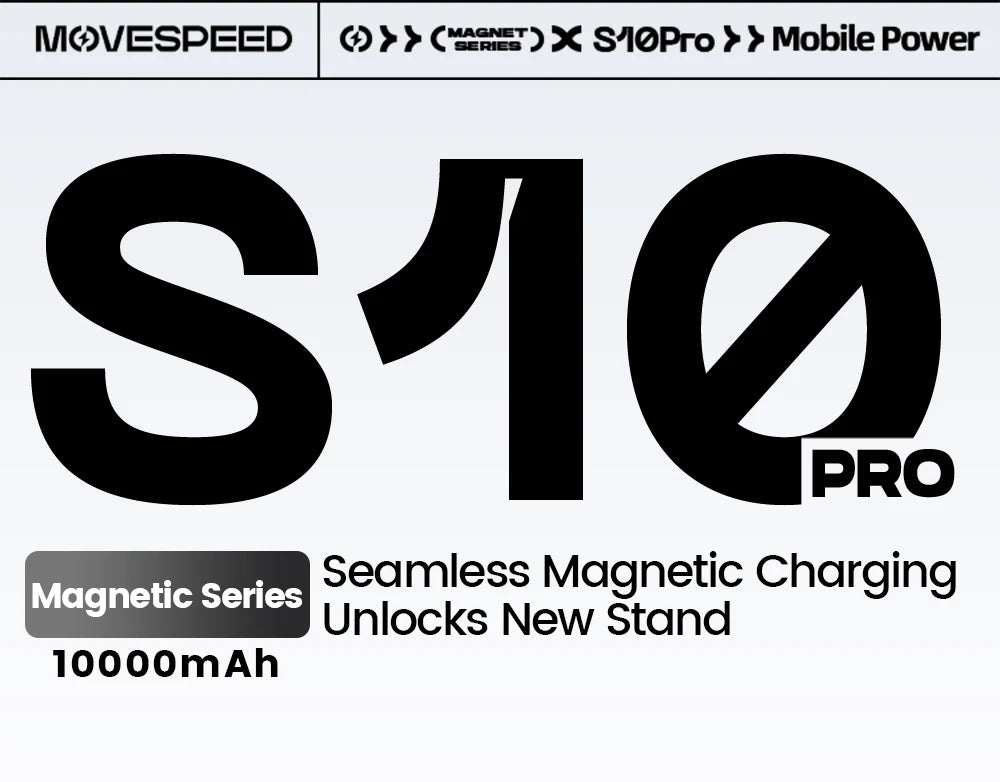 MOVESPEED S10Pro Power Bank magnético de 10000 mAh, batería externa portátil inalámbrica con soporte para MagSafe PowerBank para iPhone 16