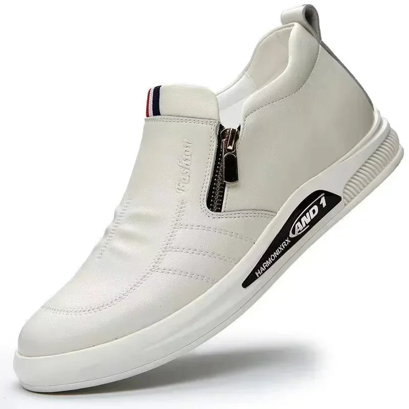 Zapatos casuales de cuero para hombre, mocasines con cremallera, zapatillas de marca de lujo para hombre, cómodos, casuales, mocasines, zapatos para conducir al aire libre.