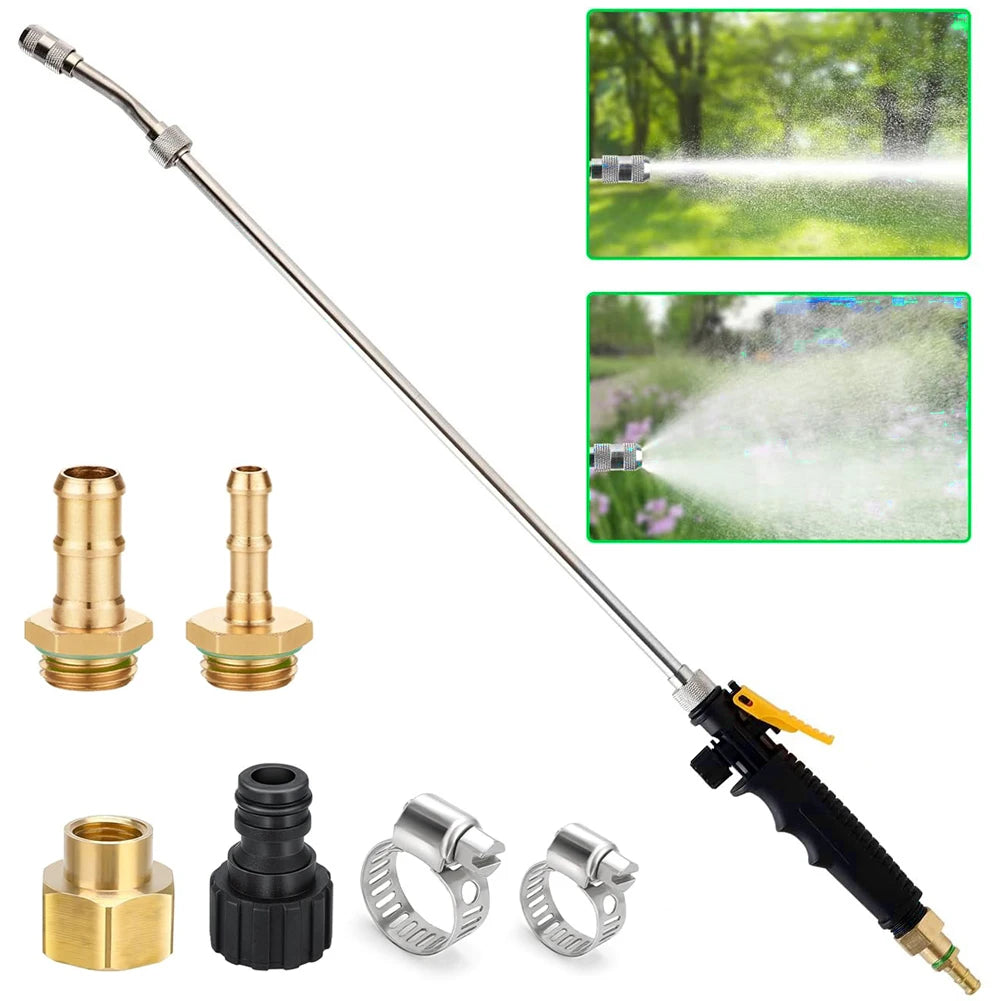 Varilla rociadora de acero inoxidable de 71 cm (28 pulgadas) con conector de latón de 9,5 mm (3/8"). Boquilla para manguera de jardín duradera, ajustable y ligera