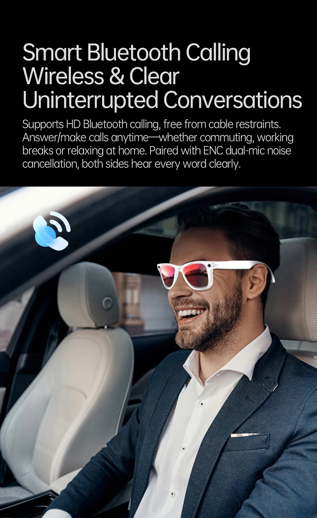 Gafas inteligentes con IA, 5 millones de píxeles, grabación de vídeo, reconocimiento fotográfico, traducción de respuestas, batería de 290 mAh, resistencia al agua IP66, Bluetooth.