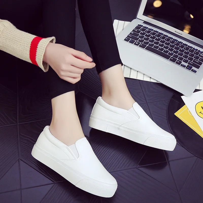 Mocasines de piel Comemore para mujer, tendencia primaveral, zapatos planos casuales, zapatos sin cordones de plataforma vulcanizados, zapatillas deportivas para mujer.