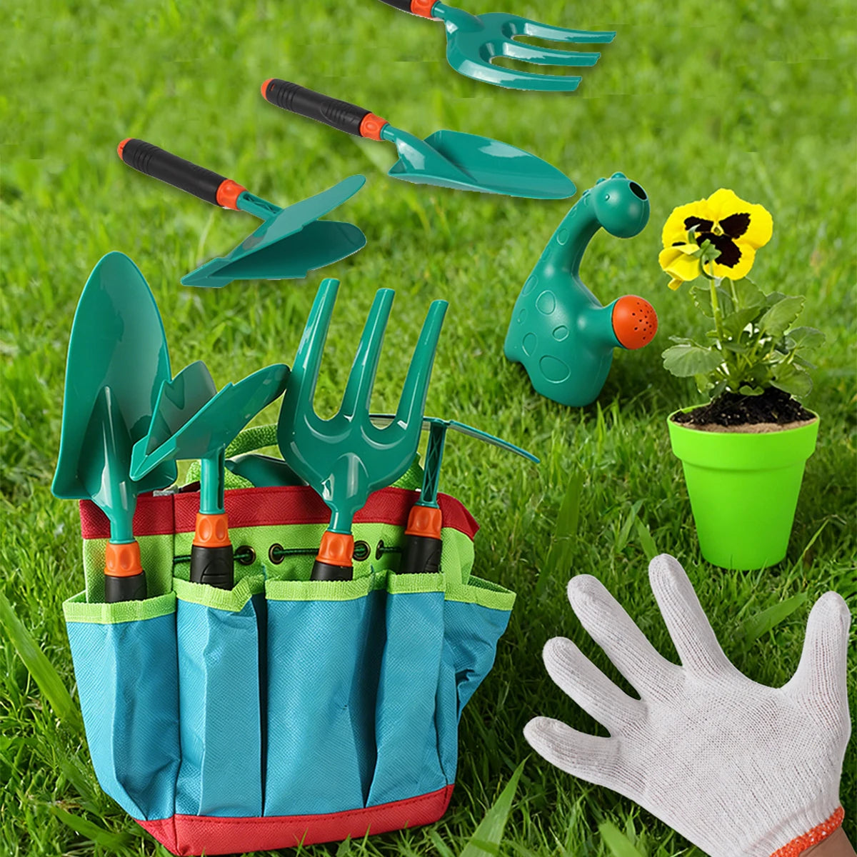 Juego de herramientas de jardinería de juguete para niños, delantal, guantes, herramientas para plantas y flores, regalos para niños y niñas.