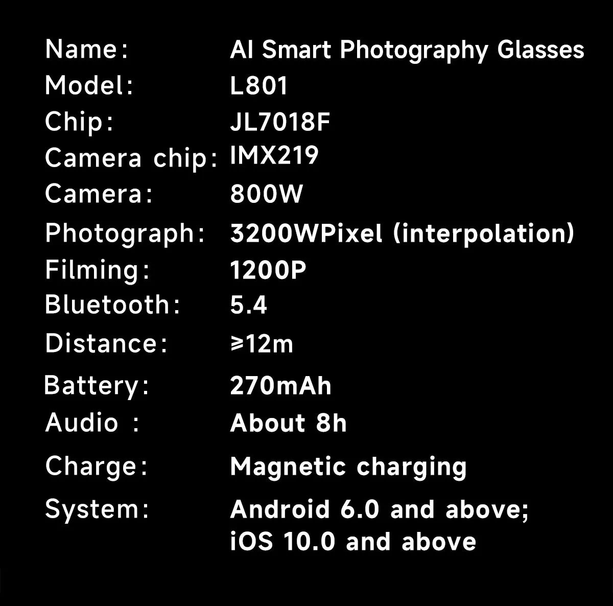 Gafas inteligentes con cámara HD de 8 MP, vídeo HD antivibración de 1200p, asistente de voz inteligente con IA, traducción en tiempo real y reconocimiento de objetos.