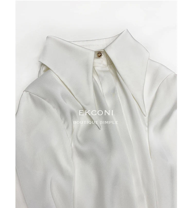 Blusa de mujer elegante de estilo vintage para otoño, ideal para la oficina, con cuello vuelto y mangas largas.