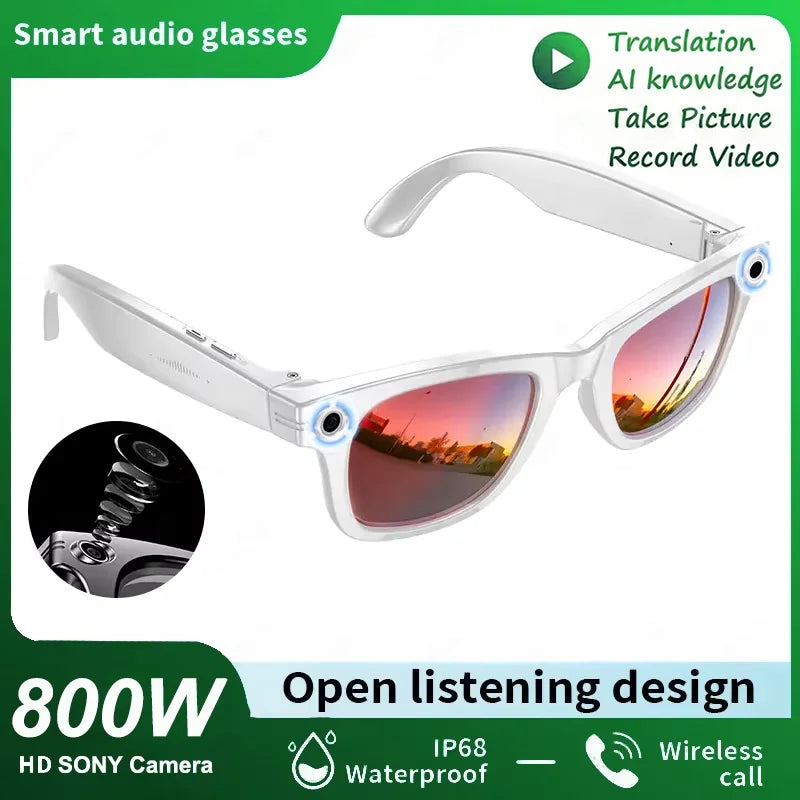 Gafas inteligentes para hombre 2026 con cámara de 8 MP, WiFi, Bluetooth, control táctil, resistencia al agua IP67, traducción con IA, cancelación de ruido y gafas con IA para mujer y hombre.
