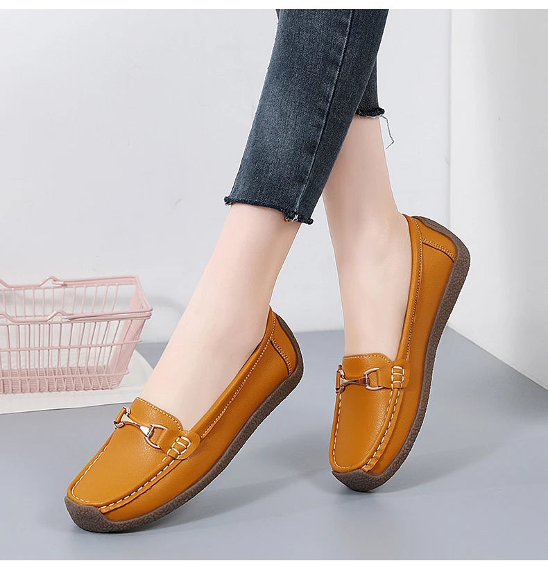 Zapatos planos de mujer 2024, mocasines de cuero, zapatillas deportivas, zapatos casuales, mocasines sin cordones, zapatos náuticos para mujer, talla grande 44.