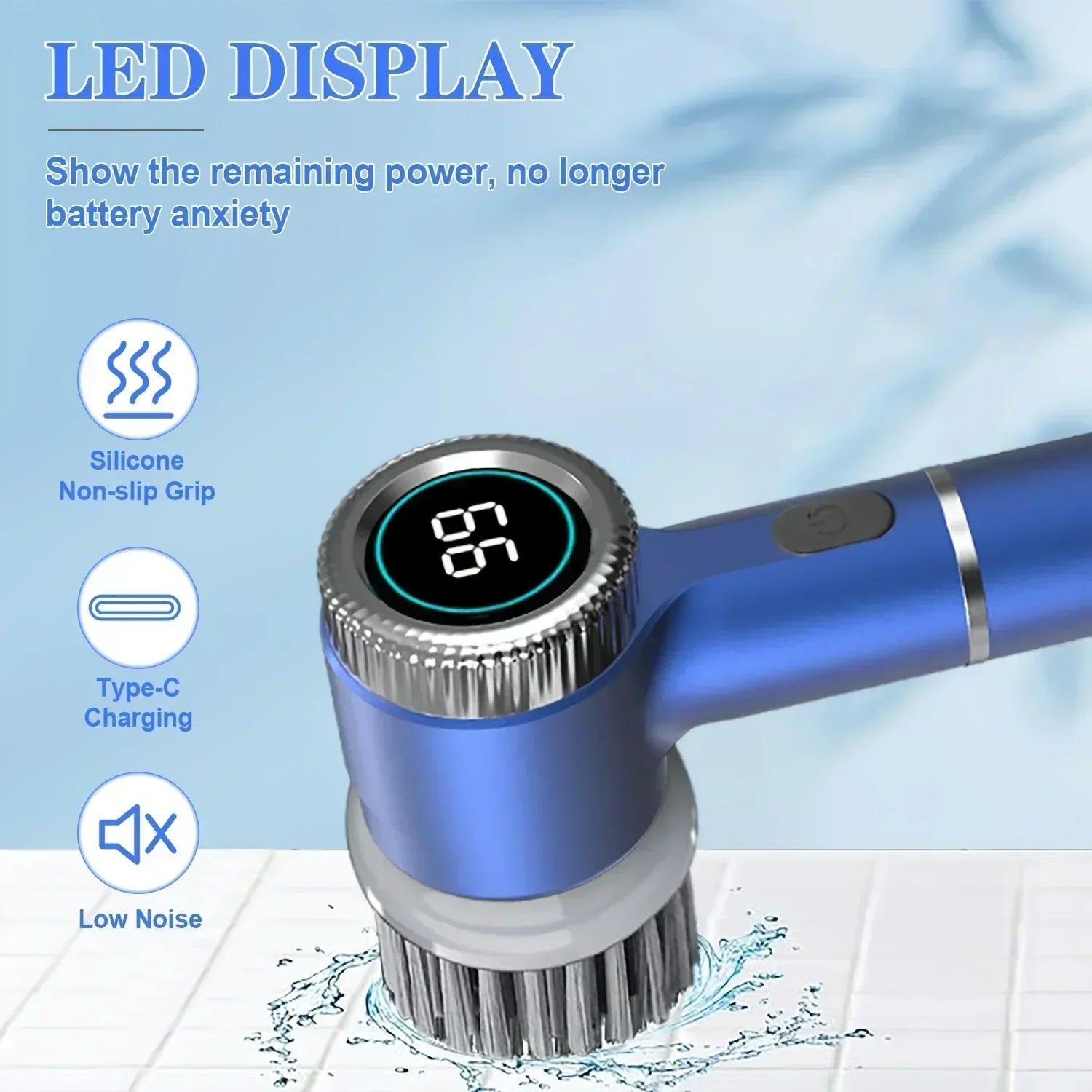 Nuevo cepillo de limpieza eléctrico multifuncional para cocina, baño e inodoro. Potente y portátil. Pantalla LED.