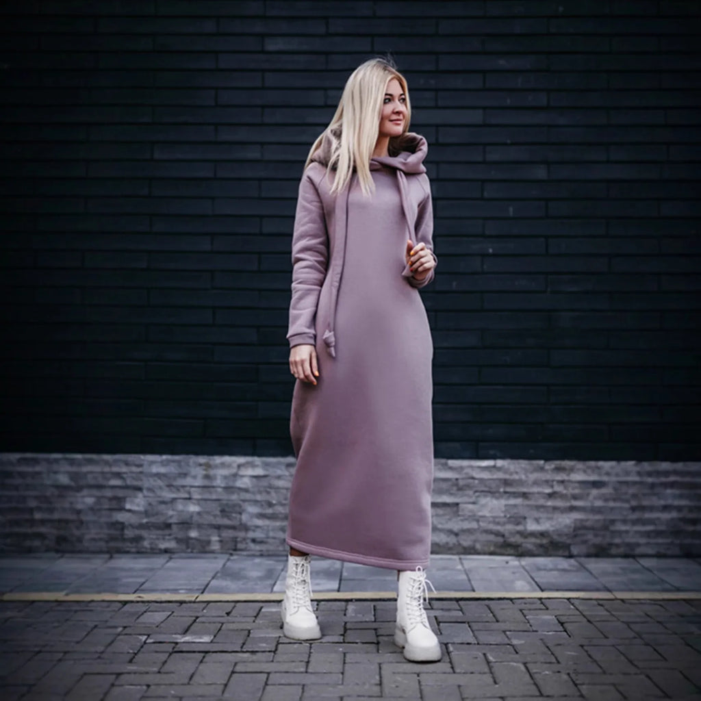 Vestido largo de punto holgado con capucha para mujer, ideal para otoño e invierno. Vestido de terciopelo con capucha, estilo casual, con detalles de costura. Vestido cálido.