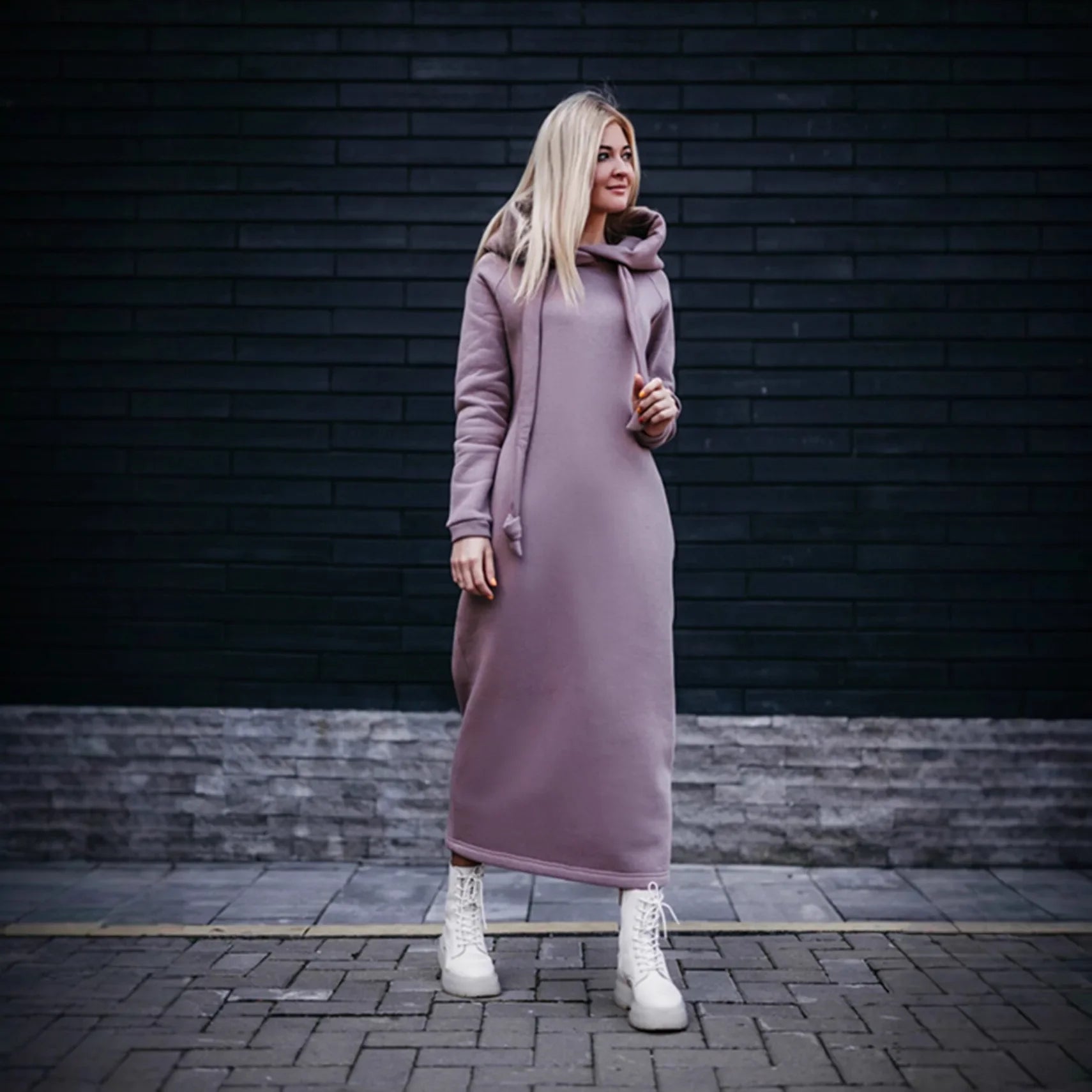 Vestido largo de punto holgado con capucha para mujer, ideal para otoño e invierno. Vestido de terciopelo con capucha, estilo casual, con detalles de costura. Vestido cálido.