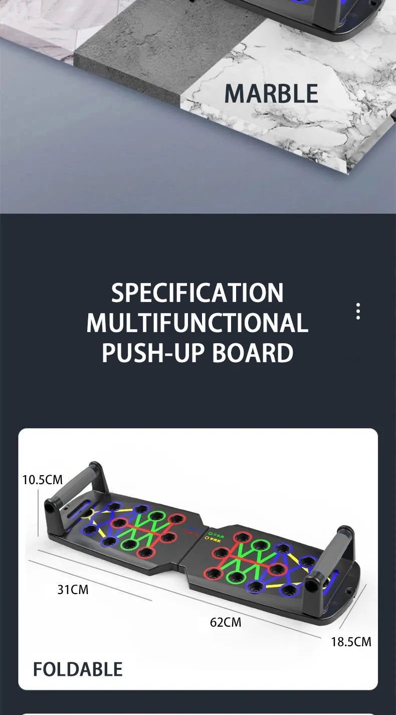 Juego de tabla de flexiones multifuncional portátil con asas, plegable, para entrenamiento de pecho, abdomen, brazos y espalda.