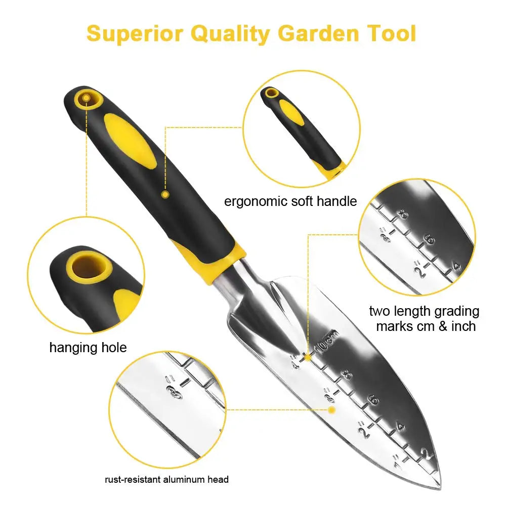 Paleta de mano, rastrillo, cultivador, herramientas para desherbar con mango ergonómico, herramienta para jardinería, césped, terrenos agrícolas, trasplantes y bonsáis.