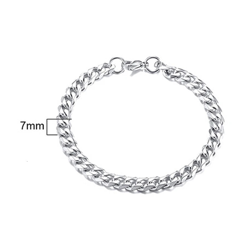 Pulsera de cadena cubana para hombres, mujeres y parejas, pulseras de acero inoxidable de 3 a 11 mm para novio, esposo o amante.
