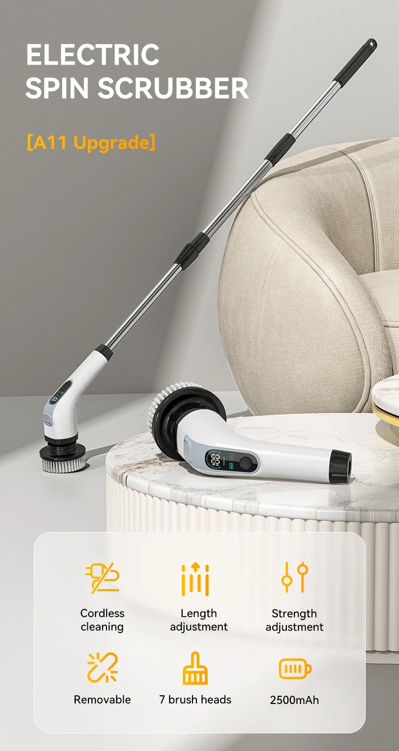 Cepillo de limpieza eléctrico inalámbrico 7 en 1 para baño, ventanas, limpiador giratorio eléctrico, cocina, inodoro, automóvil, hogar, rotación y limpieza.