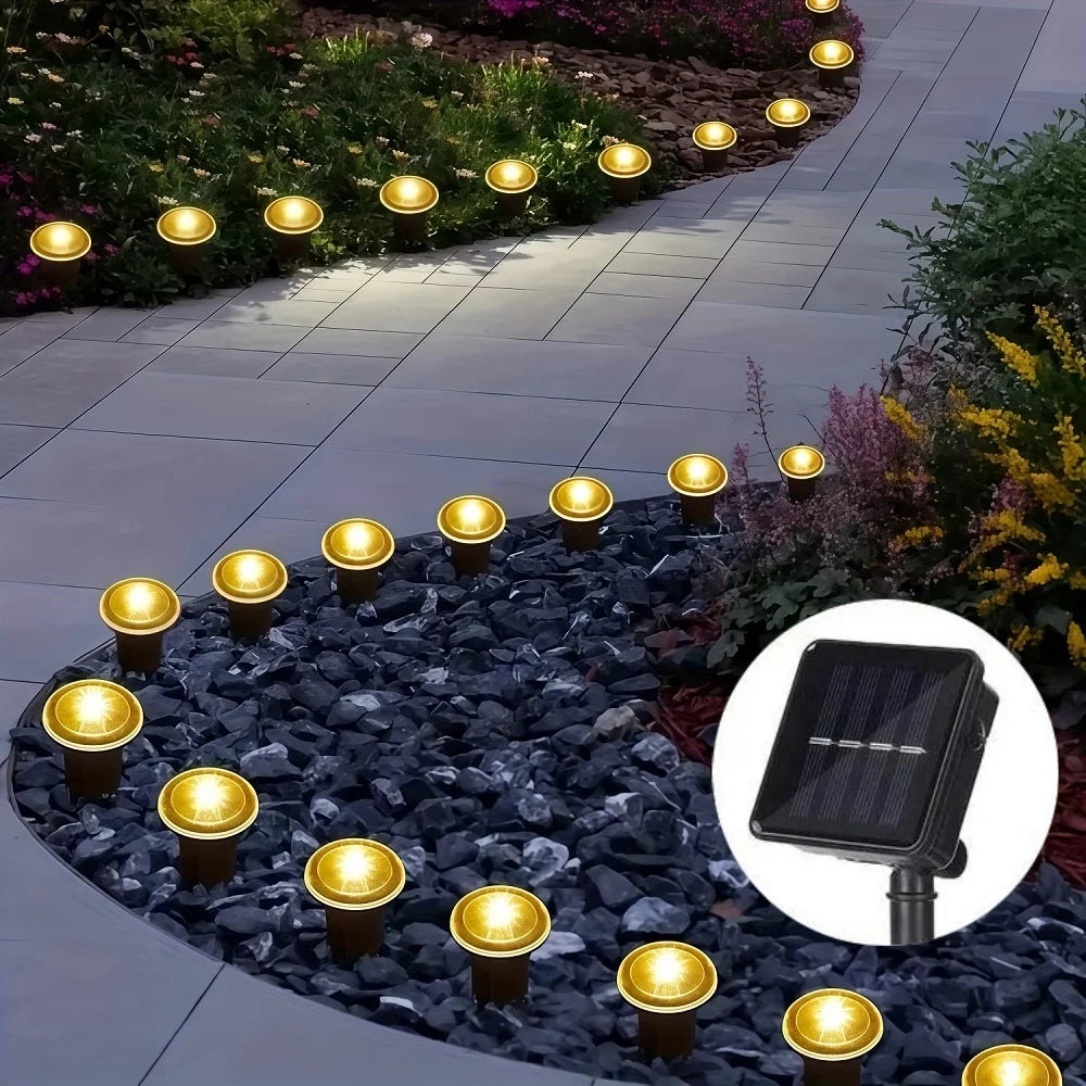 Luces solares de jardín, guirnaldas de luces impermeables para césped, caminos, camping, fiestas de cumpleaños, días festivos y decoración.
