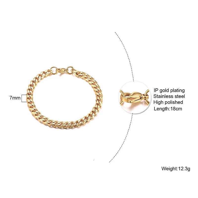 Pulsera de cadena cubana para hombres, mujeres y parejas, pulseras de acero inoxidable de 3 a 11 mm para novio, esposo o amante.