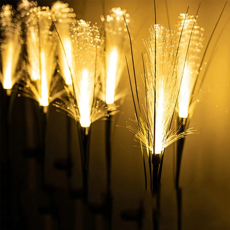 Luces solares para jardín y paisaje, lámpara de césped con efecto de flor de junco, lámpara de fibra óptica para exteriores e iluminación impermeable para caminos.