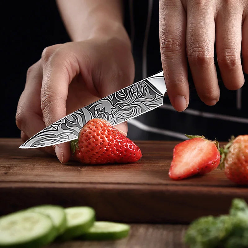 Cuchillo de cocina, cuchillo de chef, cuchillo japonés, cuchillo con patrón de Damasco láser, cuchillo para cortar carne, fruta, pan, verduras, cuchillo deshuesador, cuchillo multiusos para rebanar