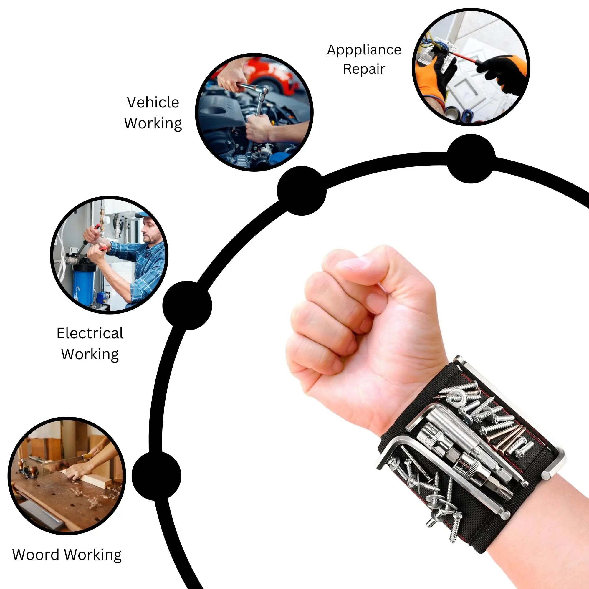 Pulsera magnética con 10 imanes potentes, herramienta de reparación para la muñeca, accesorios para tornillos, clavos, pernos, taladros y sujetadores. Bricolaje.