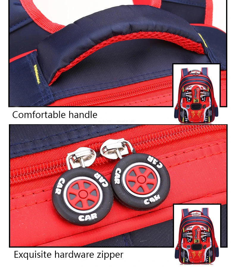 Mochila infantil personalizada con diseño de coche 3D para niño, divertida mochila escolar de dibujos animados para niños, mochila elegante para niños, duradera e impermeable.