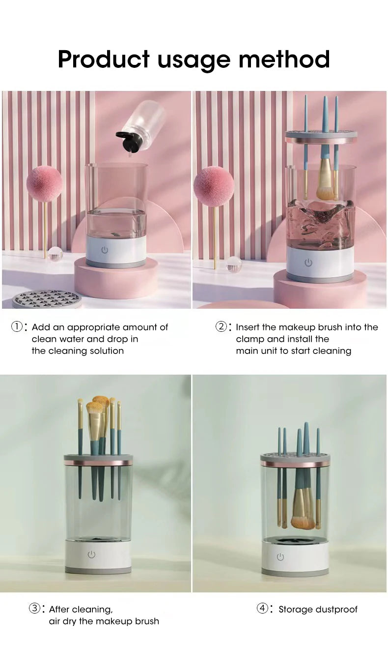 Limpiador eléctrico de brochas de maquillaje, herramienta recargable para limpiar brochas de maquillaje, soporte automático para limpiar brochas de maquillaje.