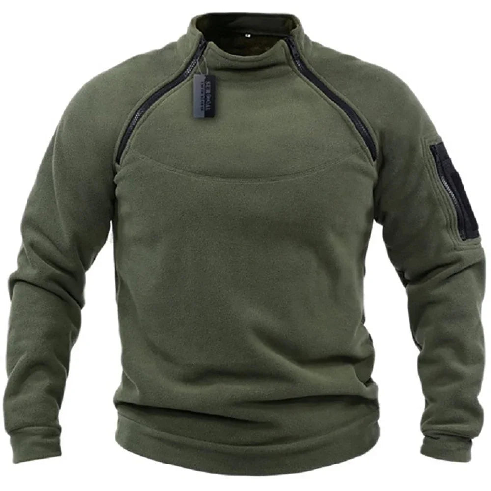 Sudadera táctica con capucha para hombre, estilo militar, para actividades al aire libre, manga larga, con cremallera, forro polar, resistente al viento, térmica, para senderismo, camping y uso militar.