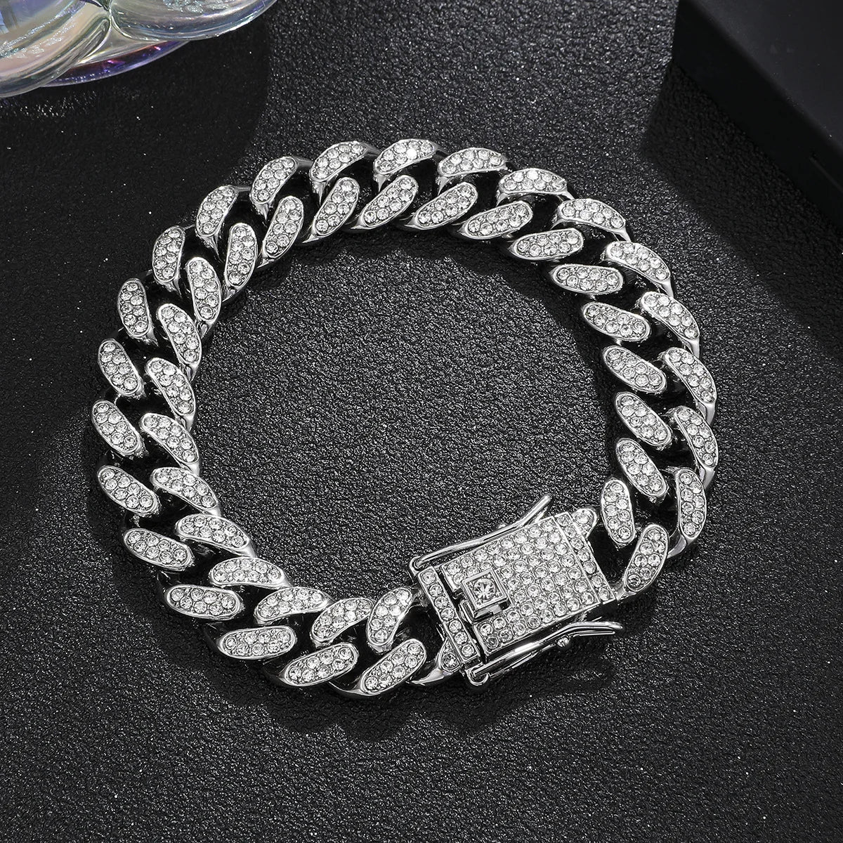 Pulsera de lujo con cadena cubana y diamantes de imitación para hombre, joyería hip-hop con cristales engastados, pulsera brillante de acero inoxidable, regalo