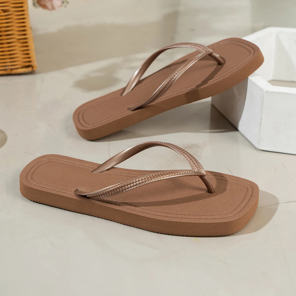 Chanclas de verano para mujer, casuales, de color liso, cómodas, antideslizantes, ligeras, para interior y exterior, playa, con punta cuadrada, sandalias planas de EVA.