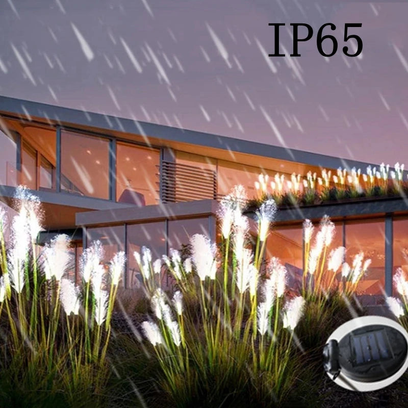 Luces solares para jardín y paisaje, lámpara de césped con efecto de flor de junco, lámpara de fibra óptica para exteriores e iluminación impermeable para caminos.
