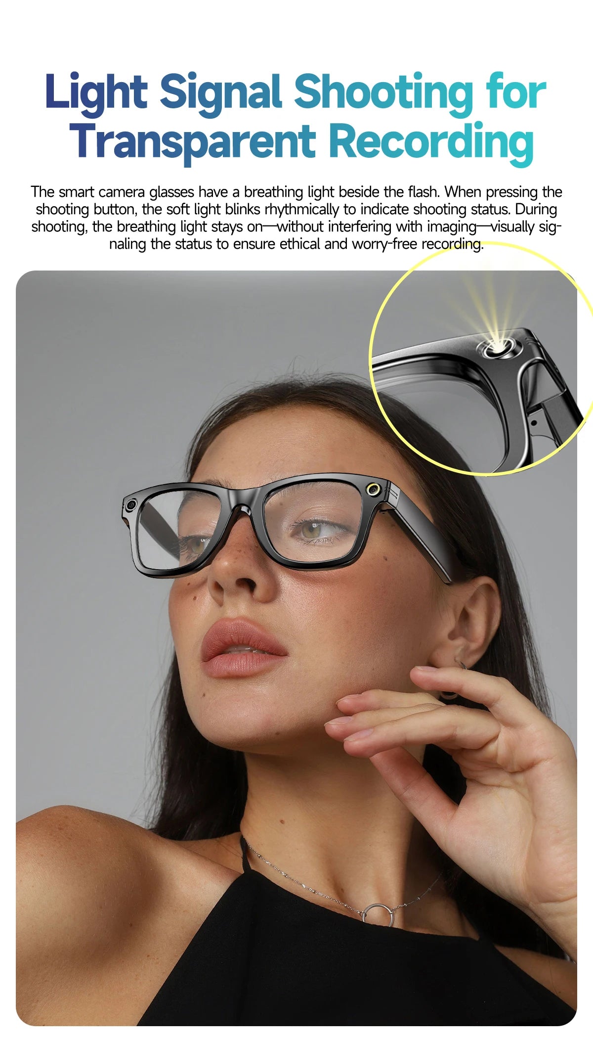 Gafas inteligentes con IA, 800 W, estabilización de imagen, cámara HD, grabación de vídeo, traducción de idiomas, Bluetooth, llamadas y reproducción de música. Para hombre y mujer.