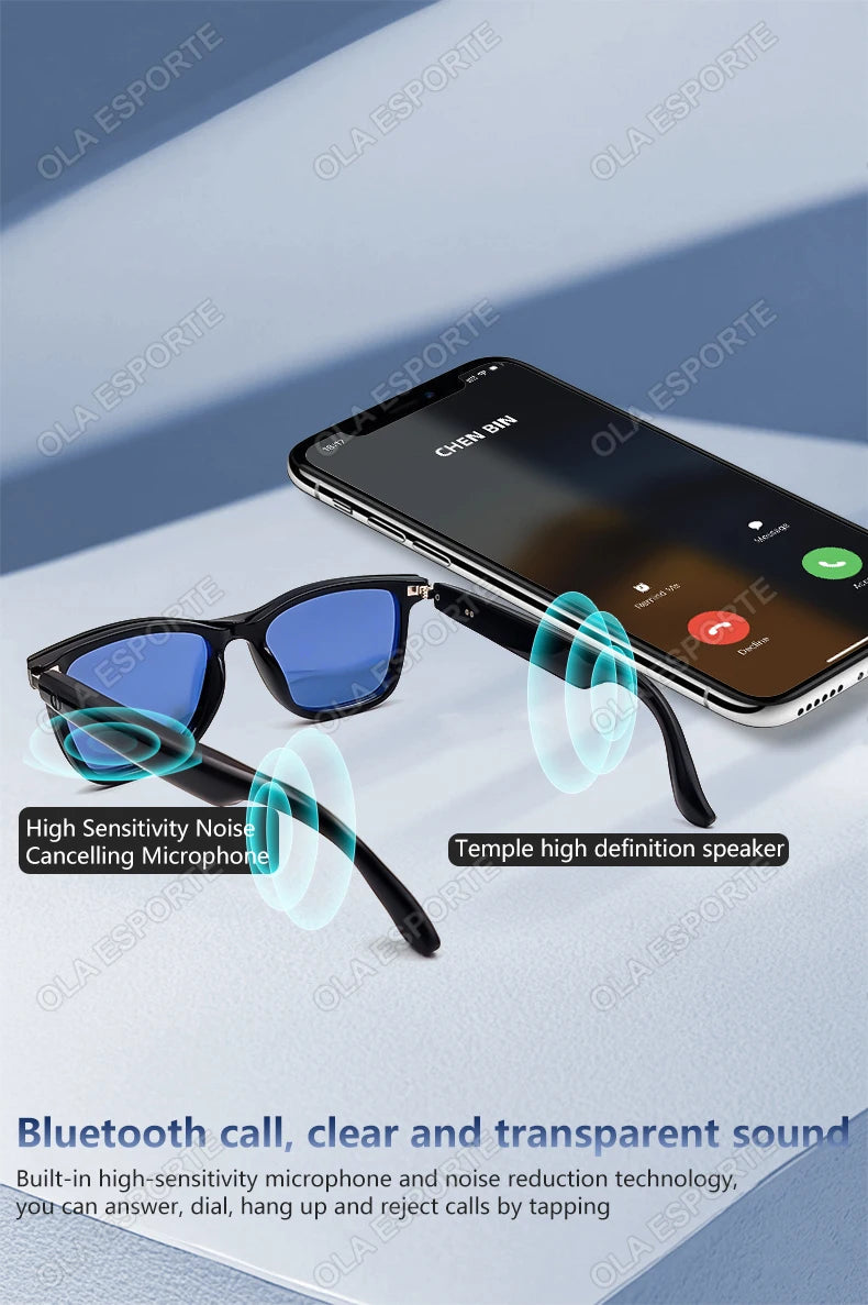 Gafas inteligentes Hot GS05 para hombre 2 en 1 con protección UV, portátiles, polarizadas, con filtro de luz azul, montura negra y lentes blancas. Gafas de sol con función de música.