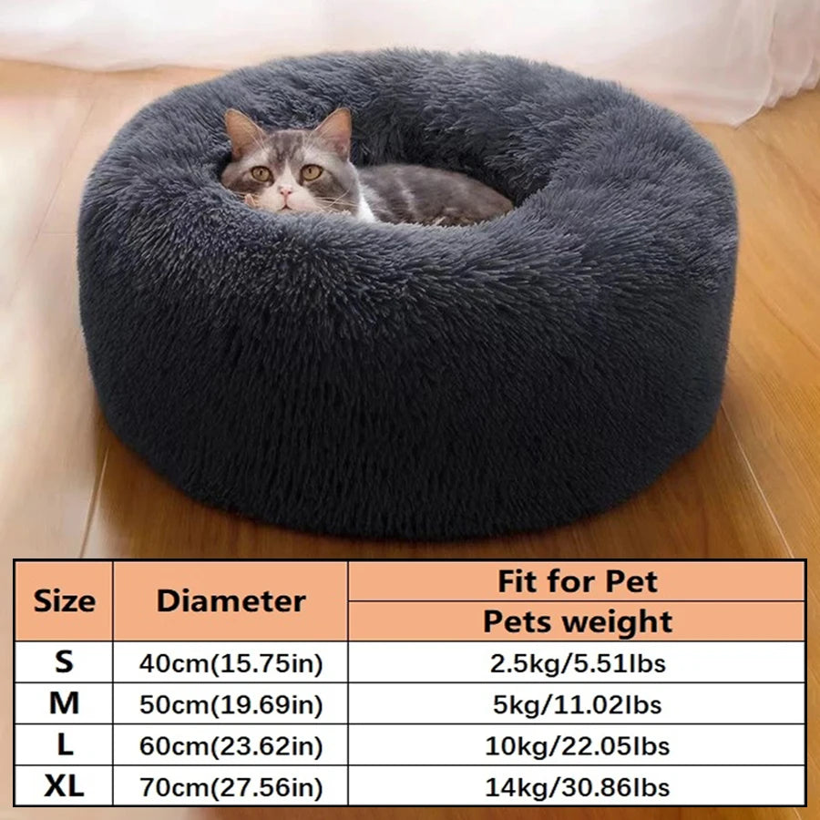 Cama suave para mascotas, almohadilla de felpa cálida de piel sintética para perros, cama relajante tipo donut redonda, cómoda para dormir, lavable, para perros y gatos pequeños y medianos.