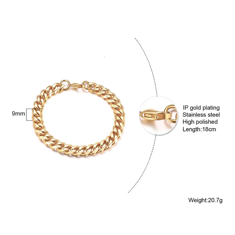 Pulsera de cadena cubana para hombres, mujeres y parejas, pulseras de acero inoxidable de 3 a 11 mm para novio, esposo o amante.
