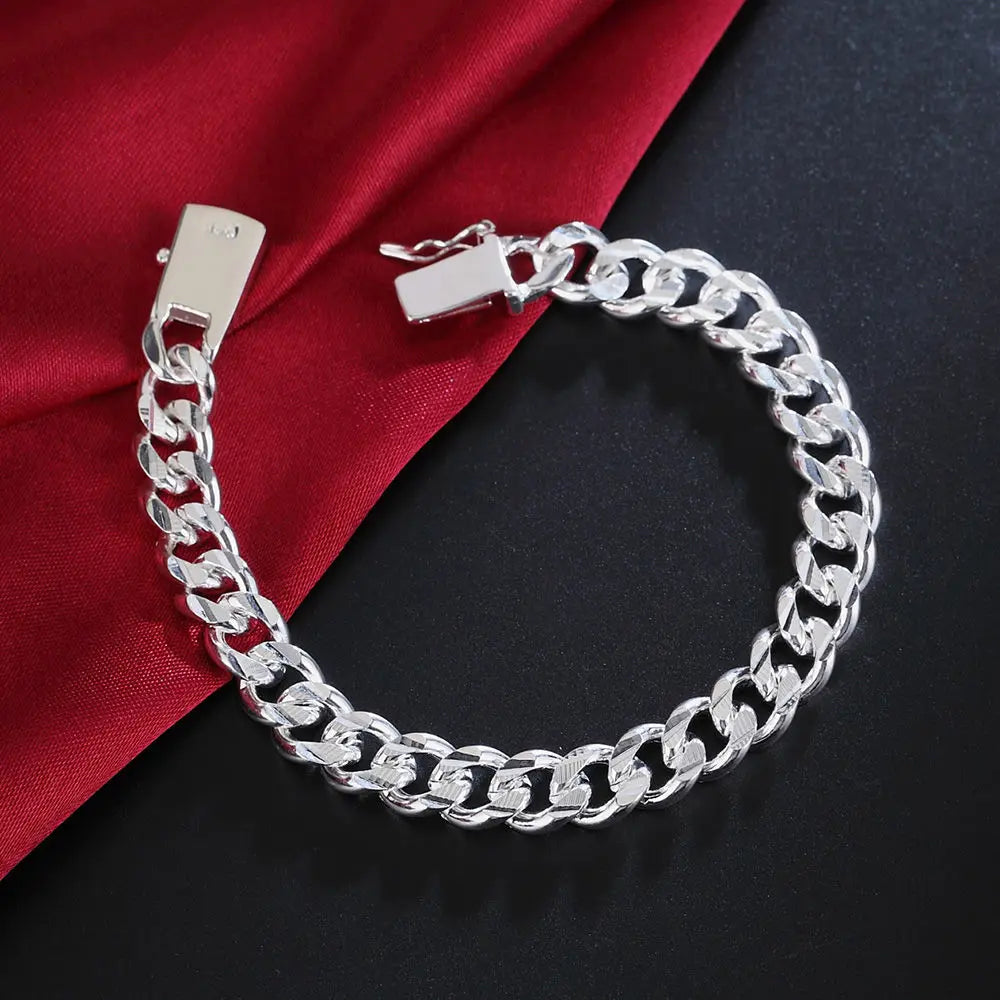 Pulsera BAYTTLING de plata de ley 925, 10 mm, cadena cubana de 8 pulgadas, para hombre y mujer, joyería de moda para fiestas y compromisos.