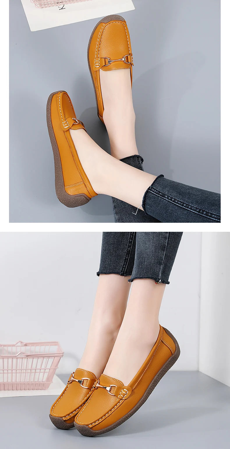 Zapatos planos de mujer 2024, mocasines de cuero, zapatillas deportivas, zapatos casuales, mocasines sin cordones, zapatos náuticos para mujer, talla grande 44.