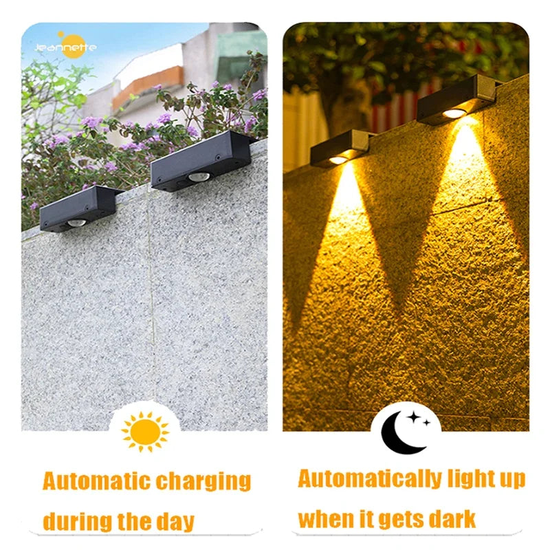Luces solares LED para jardín, potentes y brillantes, para exteriores, con luz solar directa, IP65, lámpara de pared impermeable para patio, jardín, balcón y valla.