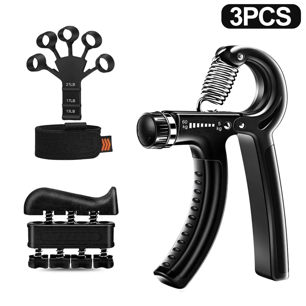 Entrenador de fortalecimiento de fuerza de agarre manual ajustable de 5 a 60 kg, juego completo con contador, ejercitador de muñeca, antebrazo y mano para fortalecer los músculos.