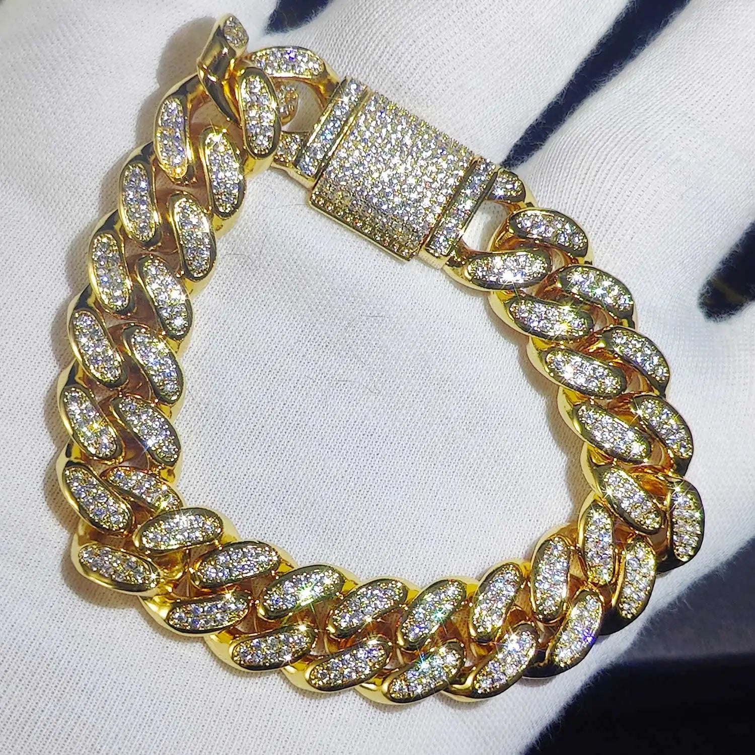 Pulsera cubana de eslabones con circonitas cúbicas de lujo, dos filas de circonitas y cobre, estilo Miami Cuban Bracelet, con incrustaciones de circonitas, estilo hip hop, para hombres y mujeres.