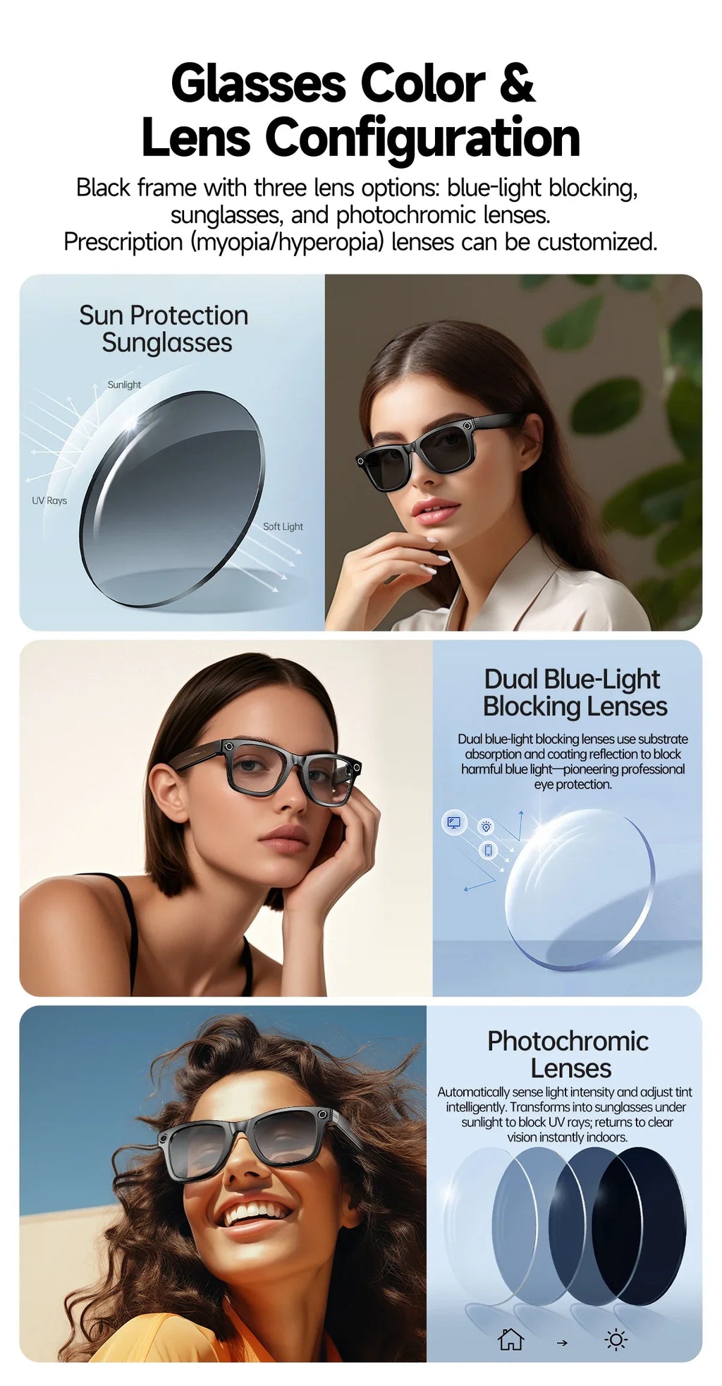 Gafas inteligentes con IA 2026 con cámara de 8 MP, grabación de video, traducción a más de 100 idiomas, Bluetooth, llamadas y reproducción de música. Para hombres y mujeres.