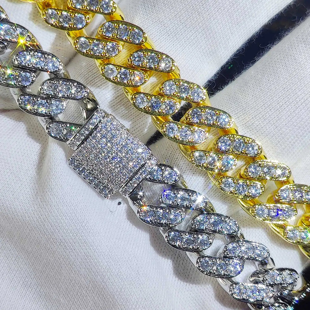 Pulsera cubana de eslabones con circonitas cúbicas de lujo, dos filas de circonitas y cobre, estilo Miami Cuban Bracelet, con incrustaciones de circonitas, estilo hip hop, para hombres y mujeres.
