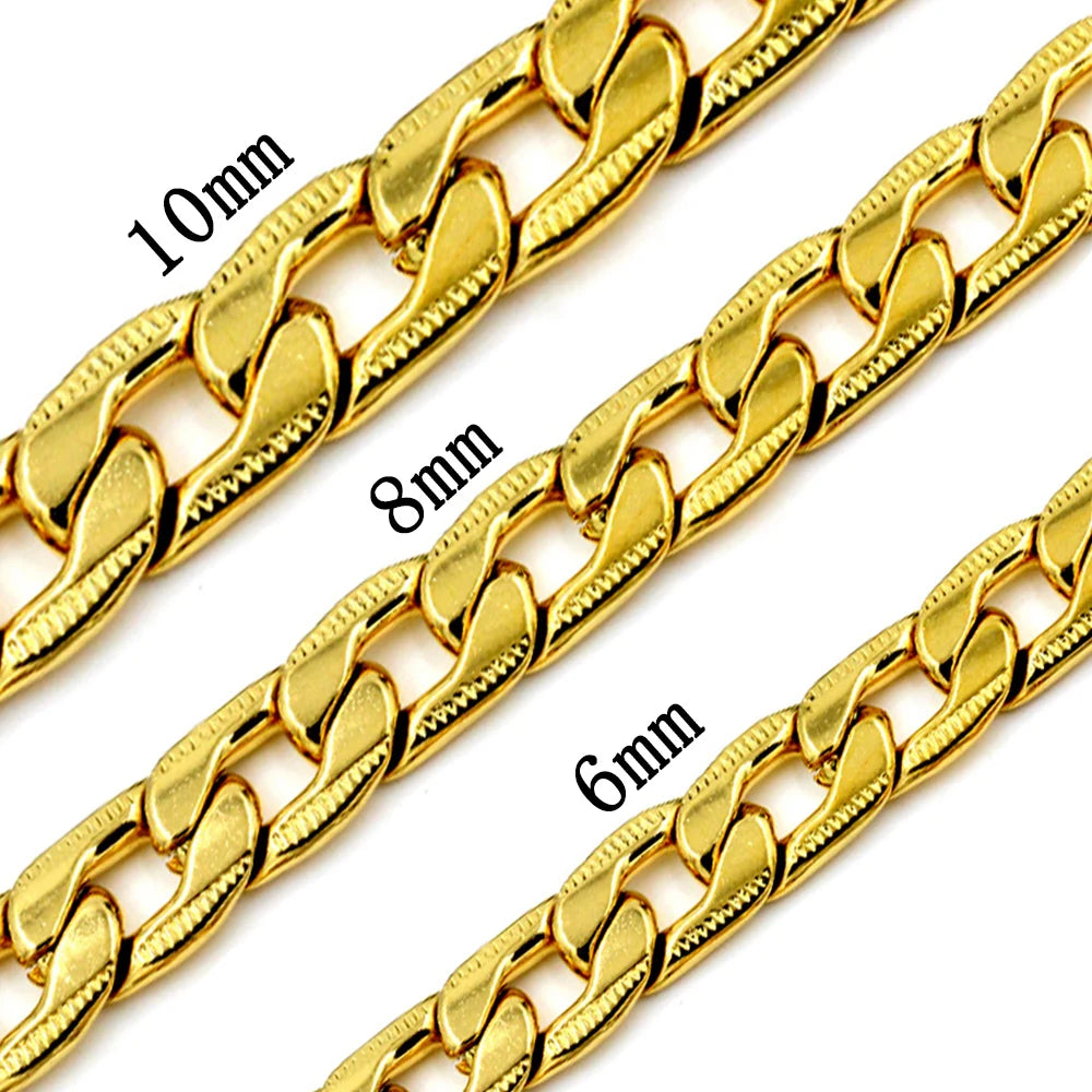Collar de cadena cubana LUXUSTEEL para hombre y mujer, chapado en oro, color plata, acero inoxidable, patrón de eslabones curb