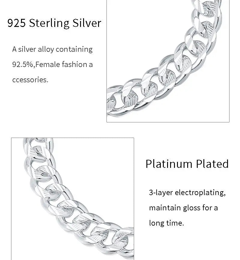 Pulsera BAYTTLING de plata de ley 925, 10 mm, cadena cubana de 8 pulgadas, para hombre y mujer, joyería de moda para fiestas y compromisos.