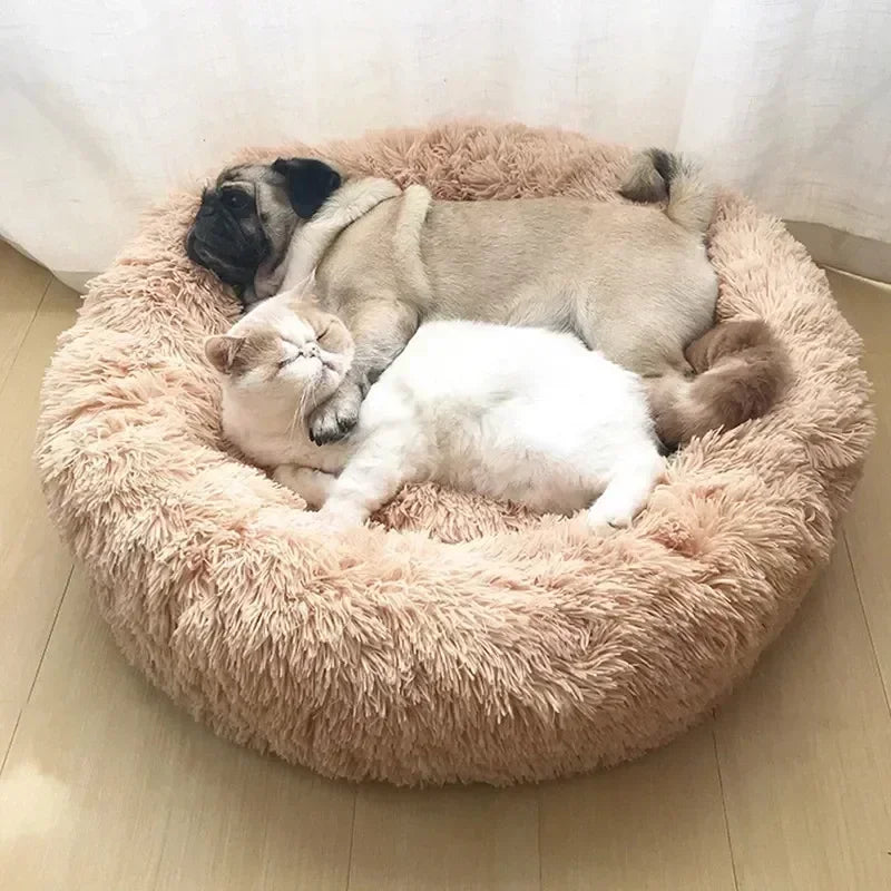 Cama para gatos de pelo largo ultrasuave, de felpa lavable, cama relajante tipo donut, cómoda y funcional.