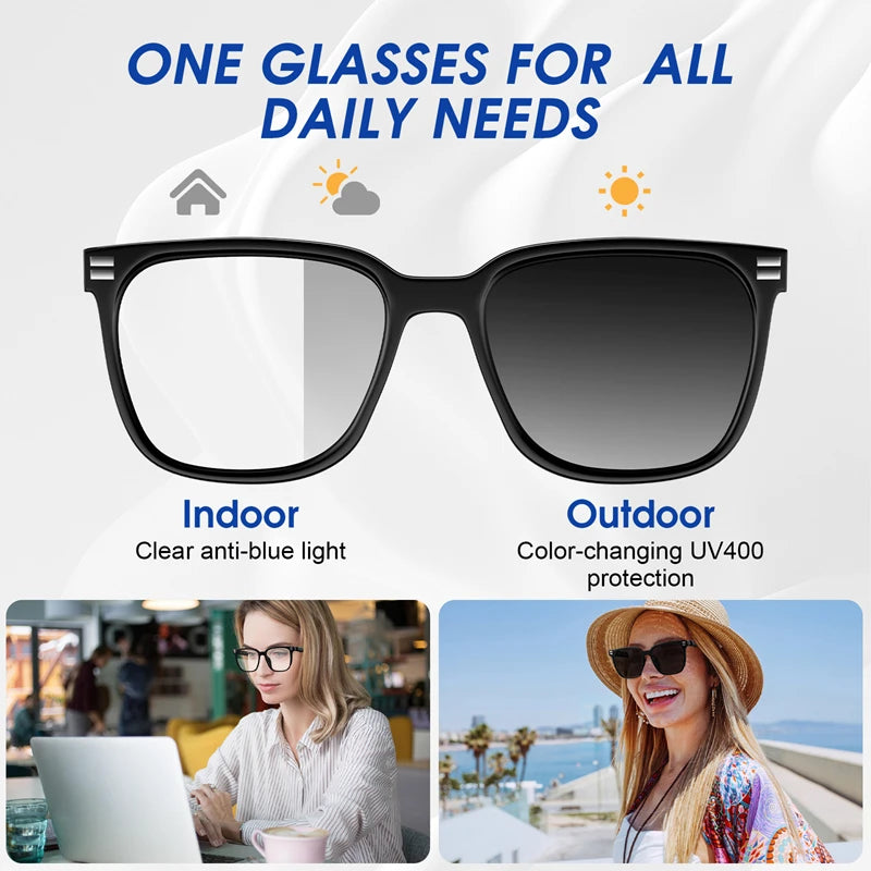 Gafas inteligentes Bluetooth con protección contra la luz azul, fotocromáticas, para escuchar música y realizar llamadas. Lentes que cambian de color. Funciones versátiles. Gafas elegantes.