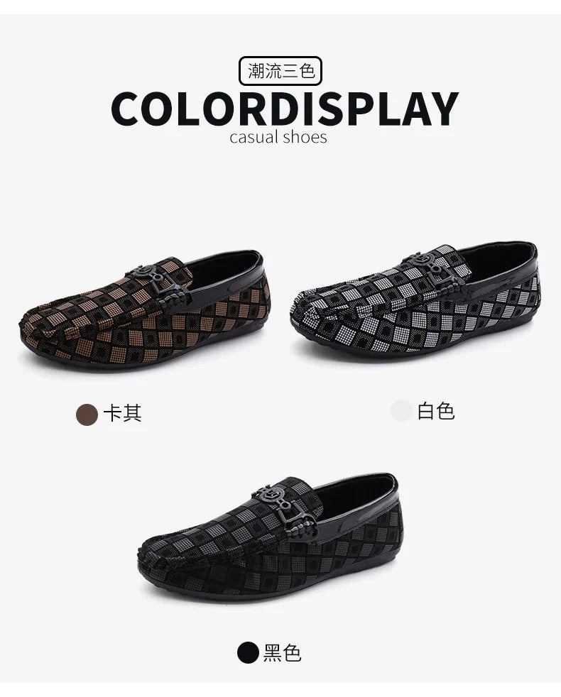 Mocasines nuevos para hombre, zapatos casuales transpirables, cómodos, de cuero a cuadros, zapatos casuales para hombre, sin cordones, concisos, de calidad, zapatillas deportivas para hombre.