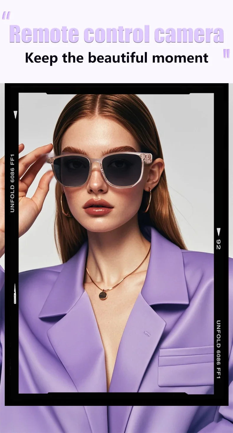 Gafas inteligentes GS03 mejoradas con cámara, grabación de vídeo, reconocimiento fotográfico por IA, traducción de llamadas por Bluetooth y asistente de voz.