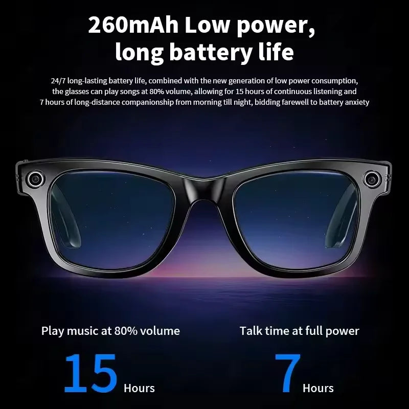 Gafas inteligentes con IA, 800 W, estabilización de imagen, cámara HD, grabación de vídeo, traducción de idiomas, Bluetooth, llamadas y reproducción de música. Para hombre y mujer.